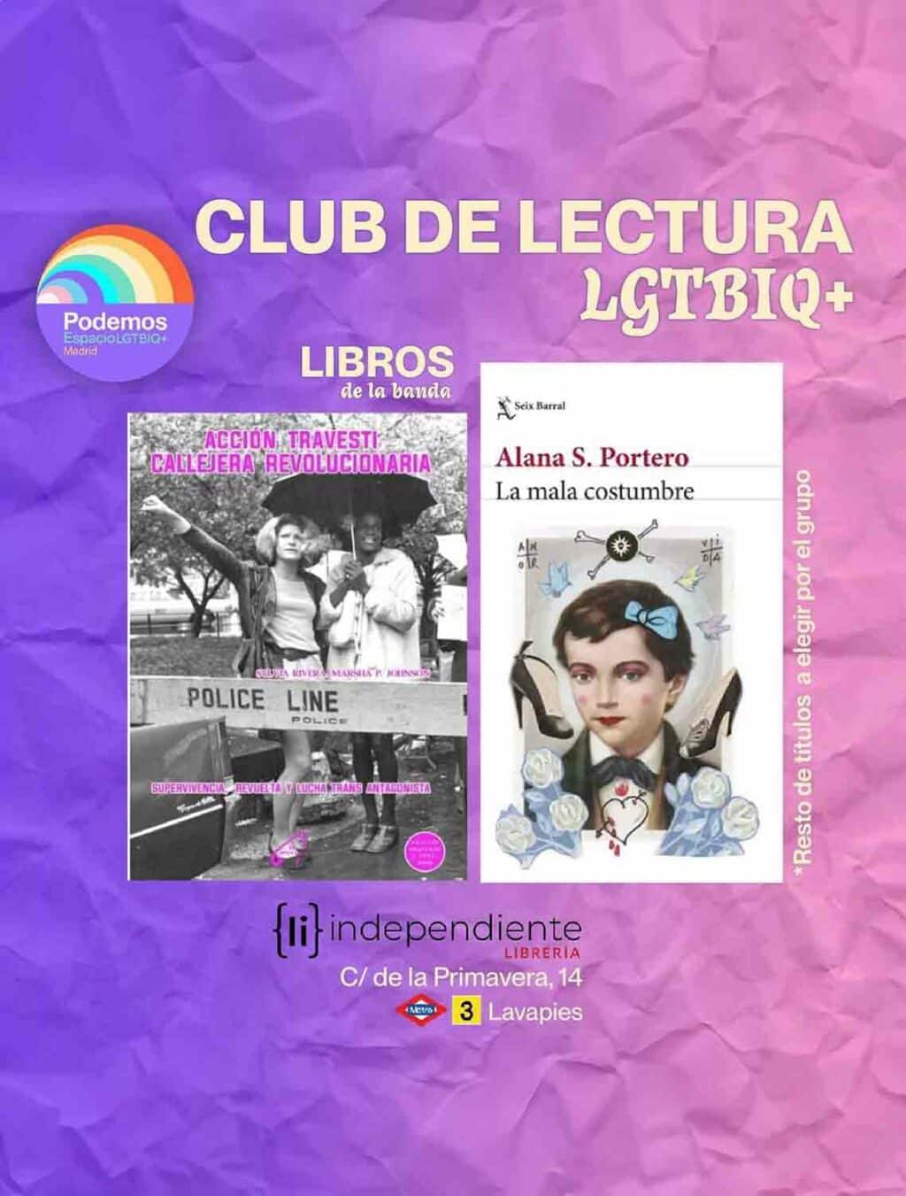 Cartel club de lectura LGTBIQ+